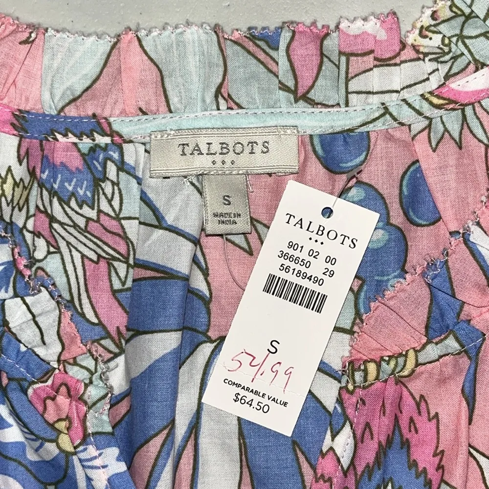 Talbots NWT S Parrot Bird - Pineapple - Tropical Floral Print Tank Top Blouse - Image 5