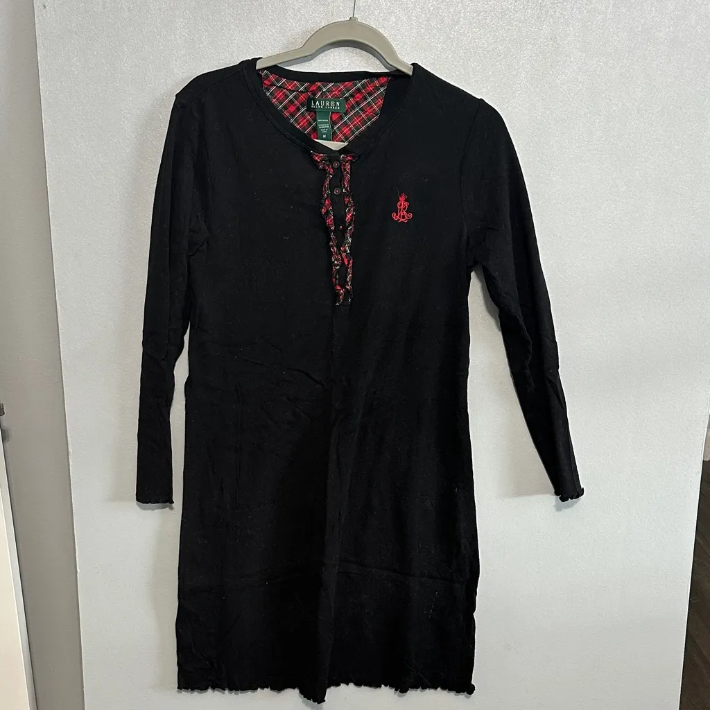 Lauren Ralph Lauren Black Plaid Trim‎ Henley Dress - Image 2