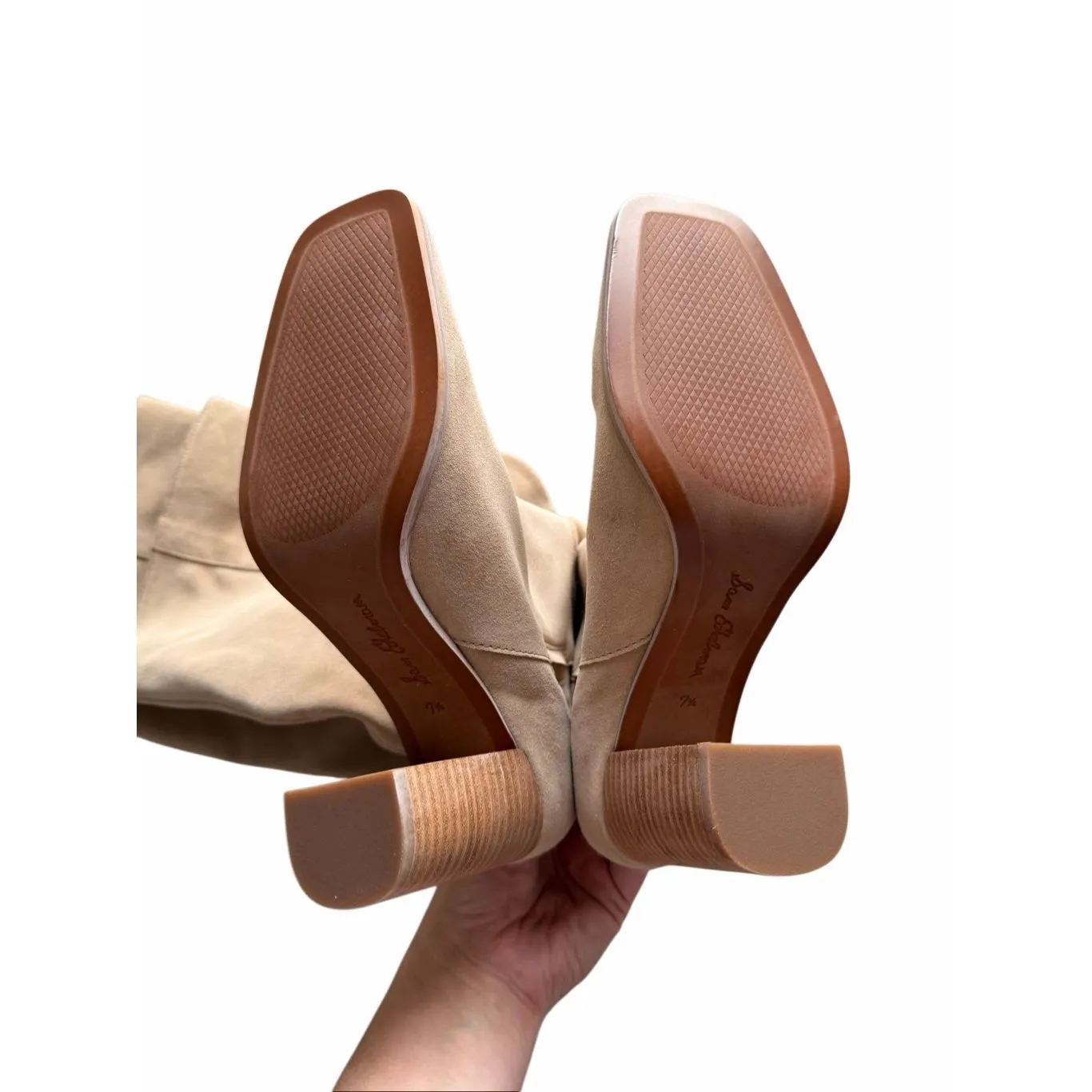 Sam Edelman Knee High Olly Leather Suede Boots Size 7.5 Tan Block Heel NEW - Image 6