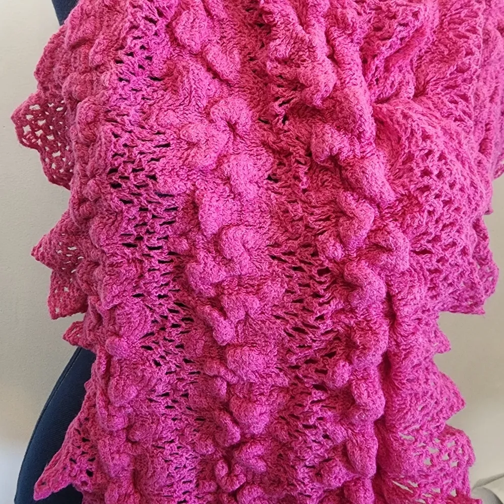 Fuschia Pink Ruffle Knit Scarf - Image 3