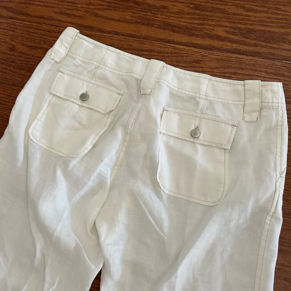 London Jean 100% Linen Chino Wide Leg Pants Jeans Mid Rise Size 4 Cream Preppy - Image 9