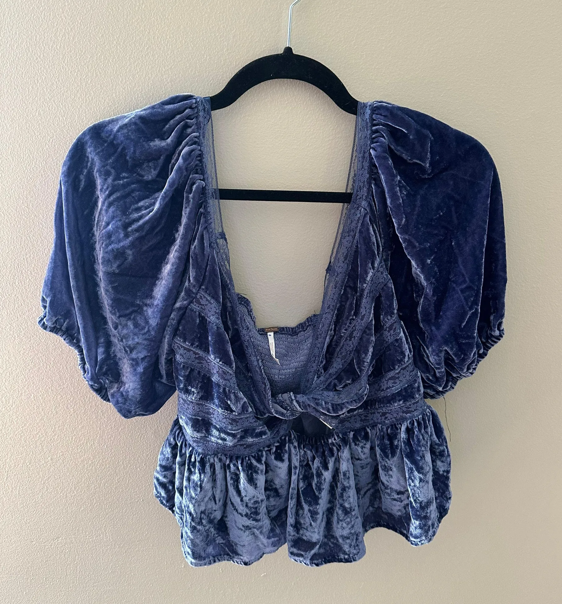 Navy Blue Velvet Peplum Top - Image 3