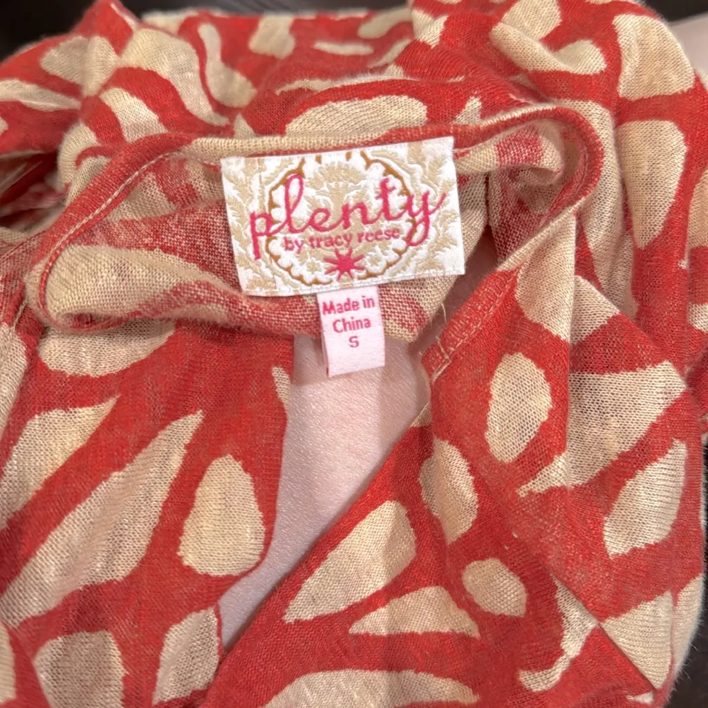 PLENTY BY TRACY REESE TWO PIECE 100% LINEN LIGHT TAN BRIGHT RED DRESS SZ S - Image 3