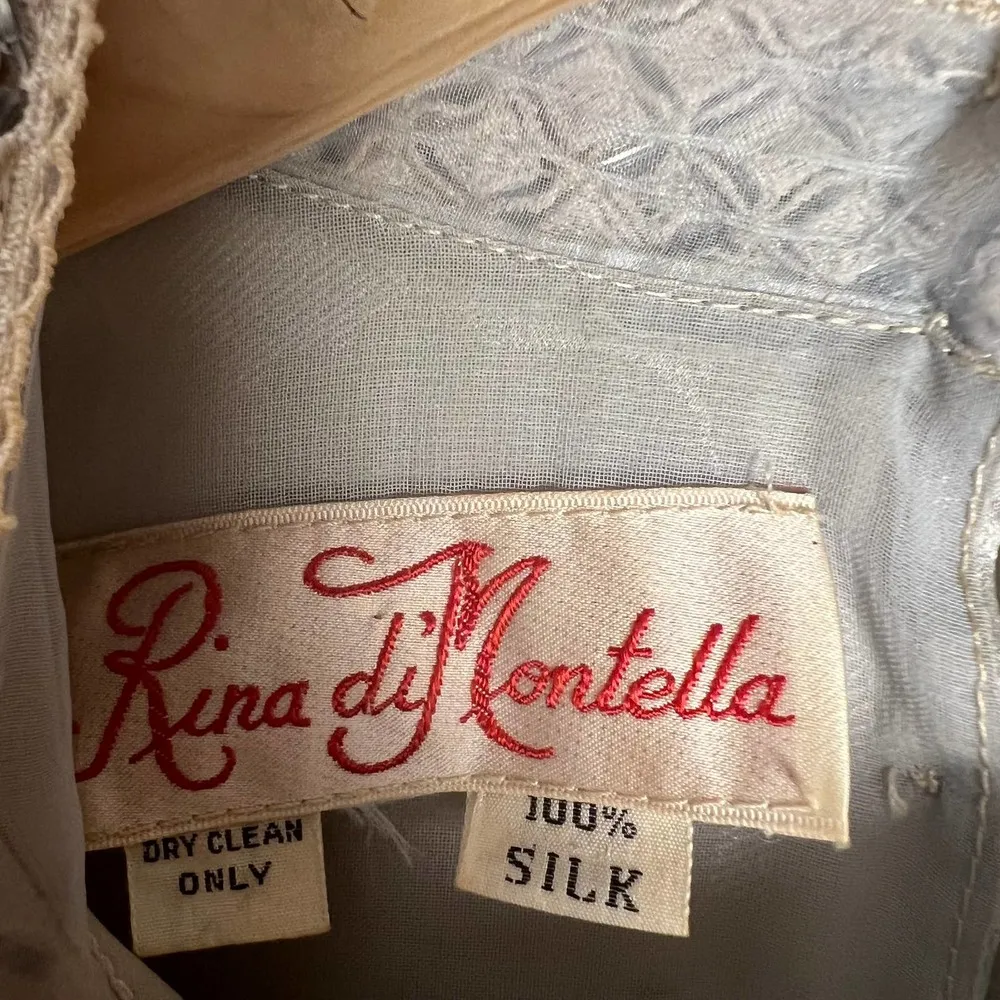 Rina diMontella Vintage Gray Floral Silk Long Sleeve Midi Dress Size Medium - Image 11