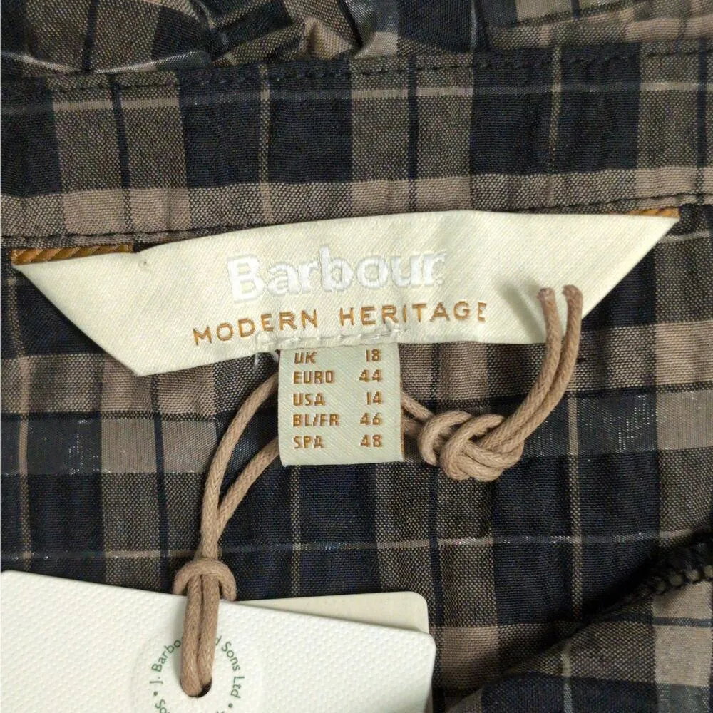 Barbour Lorelie Top Praline Plaid V-neck Seersucker Puff Sleeves 14 New - Image 7