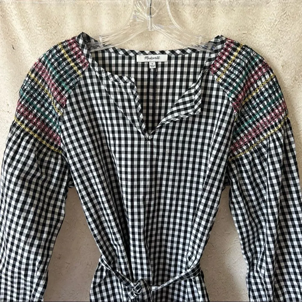 Madewell  small Smocked Gingham Top Blouse - Image 3