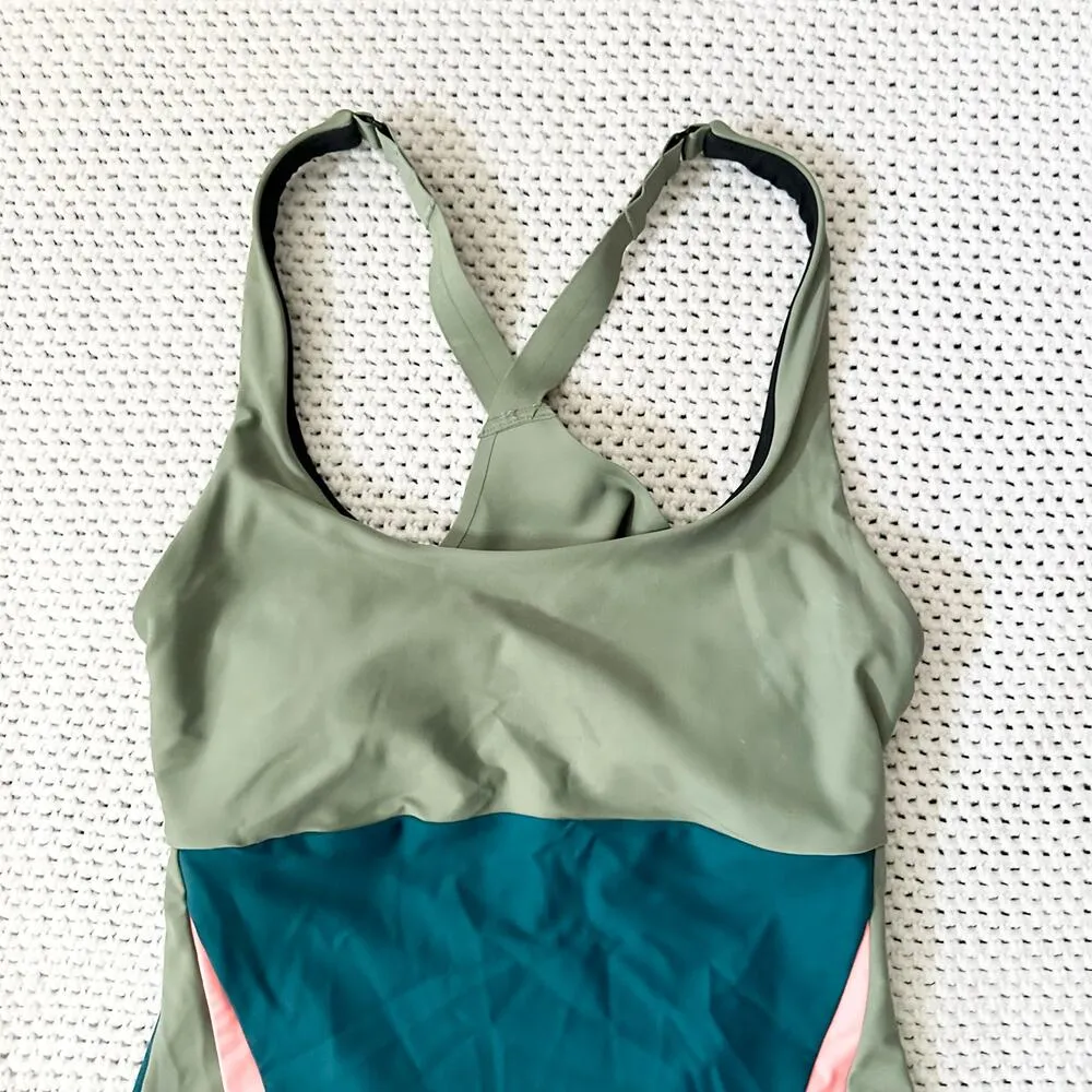 Title Nine Tideturn Green Pink Colorblock Adjustable Strap One Piece Swimsuit S - Image 3