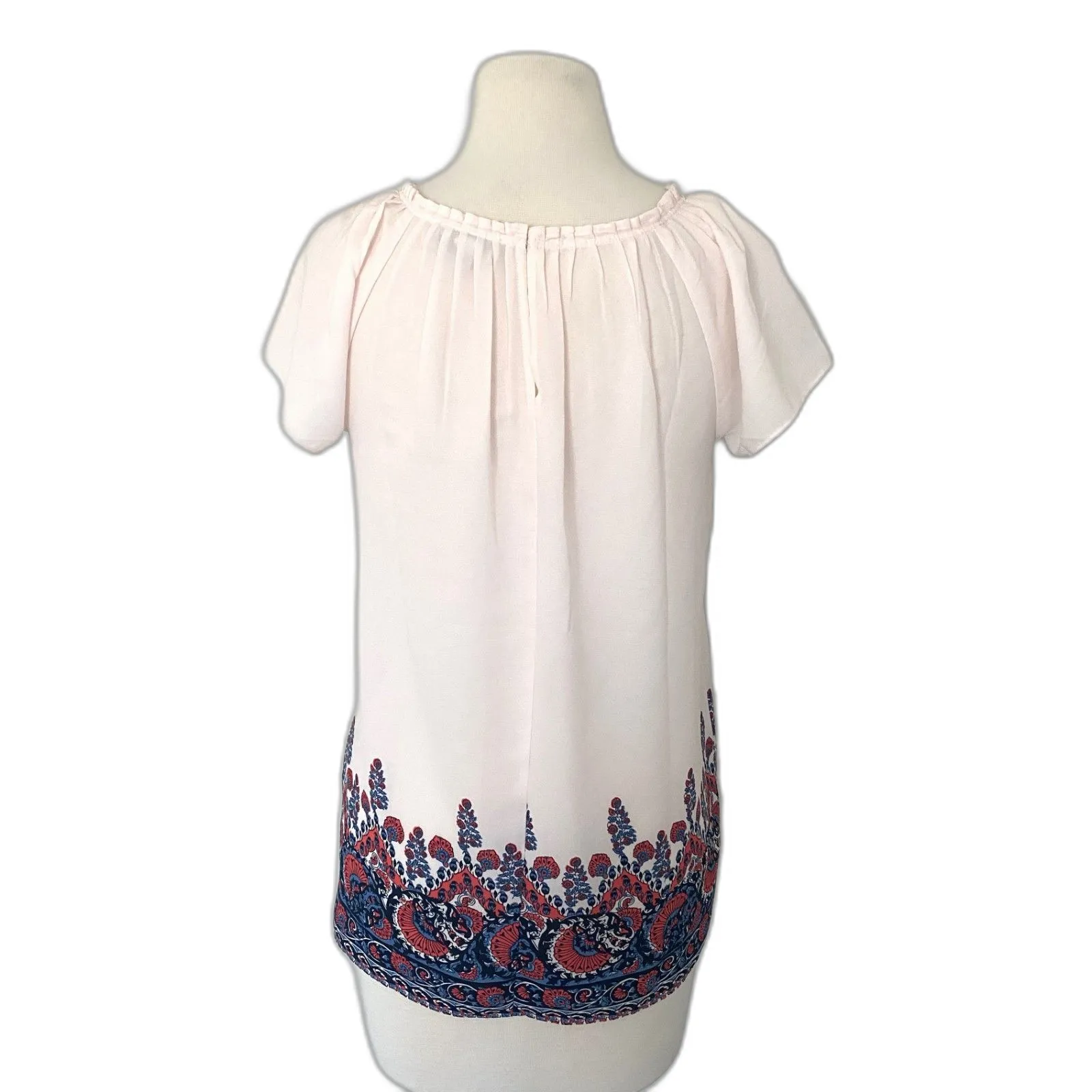 LOFT Fan Floral Light Pink Crewneck Blouse Short Sleeve Lightweight Top Sz S - Image 3