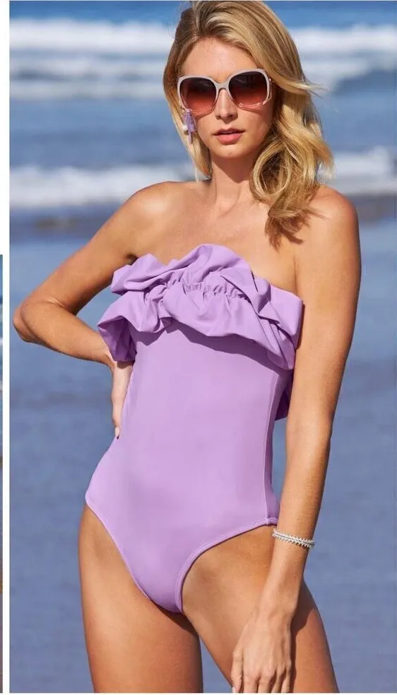Boston Proper New. ruffle strapless one piece. Large . Retails $139. - Image 1