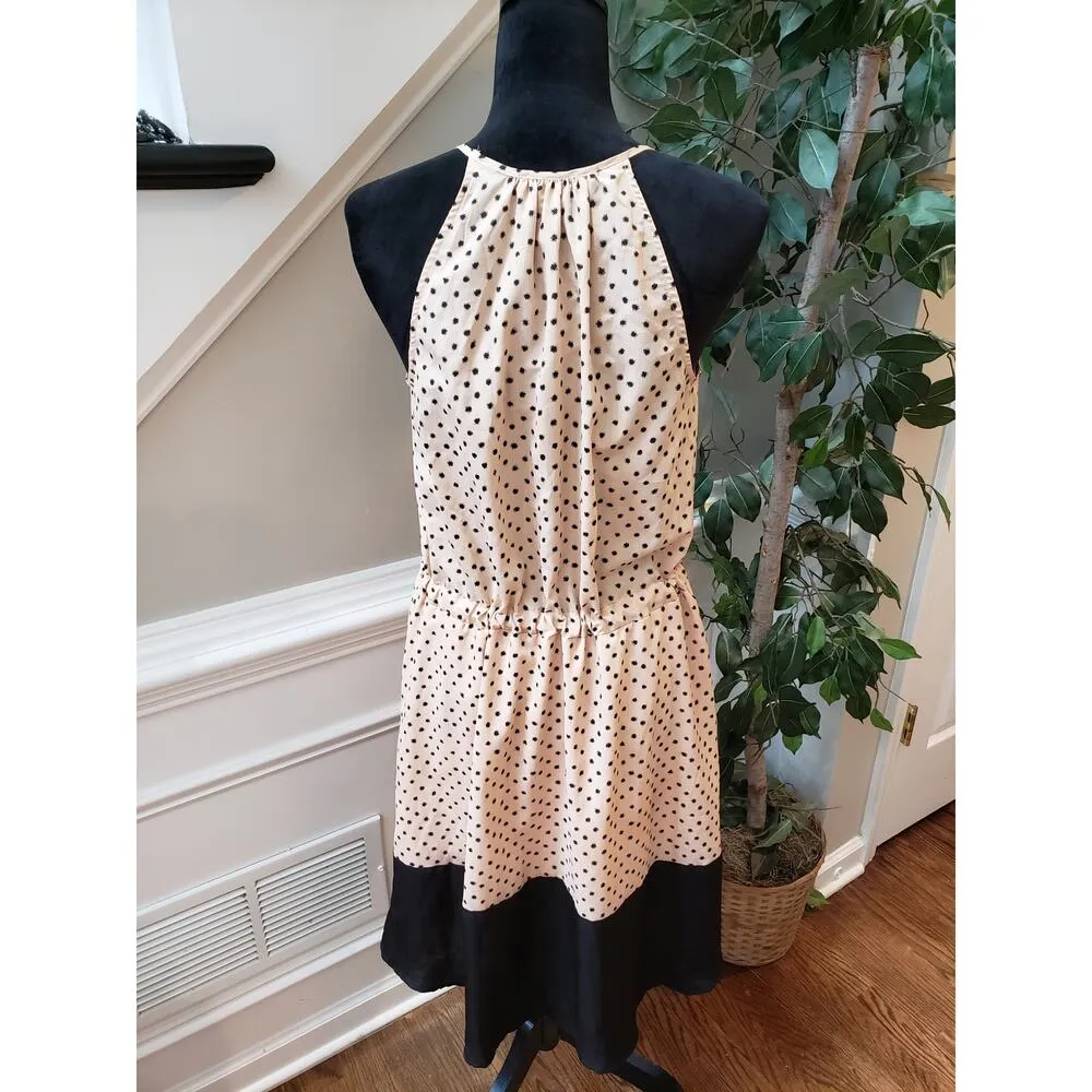 Bar III Knee Length Dress Women Large Beige Black Polka Dot Sleeveless Tie Waist - Image 4