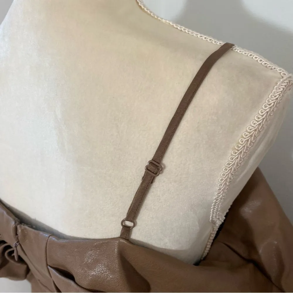 ASOS DESIGN slouchy off shoulder mini dress Taupe In Faux Leather size 4 NWOT - Image 6