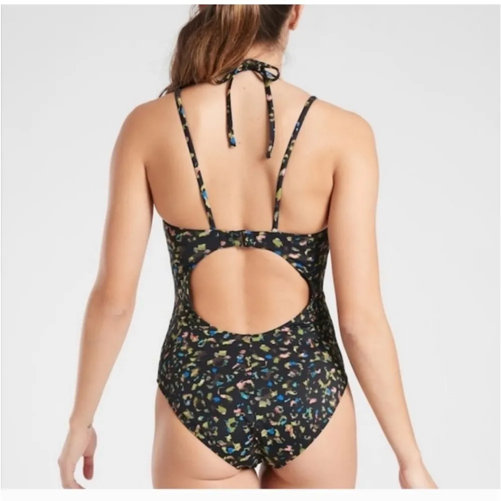 Athleta Multicolor Leopard Print One Piece Swimsuit w/ Key Hole Back - Image 2