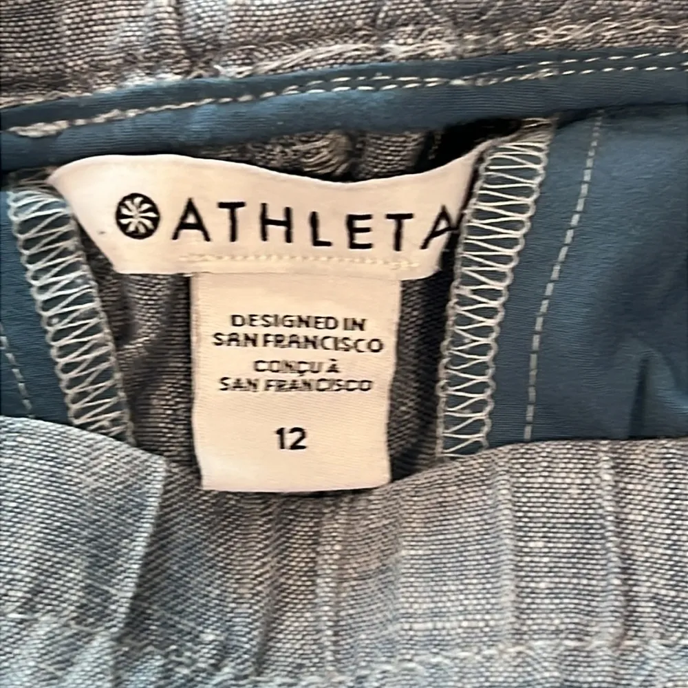 Athleta Cabo Linen Wide Leg Pant Chambray Blue Zip Pockets Size 12 Relaxed Fit - Image 6