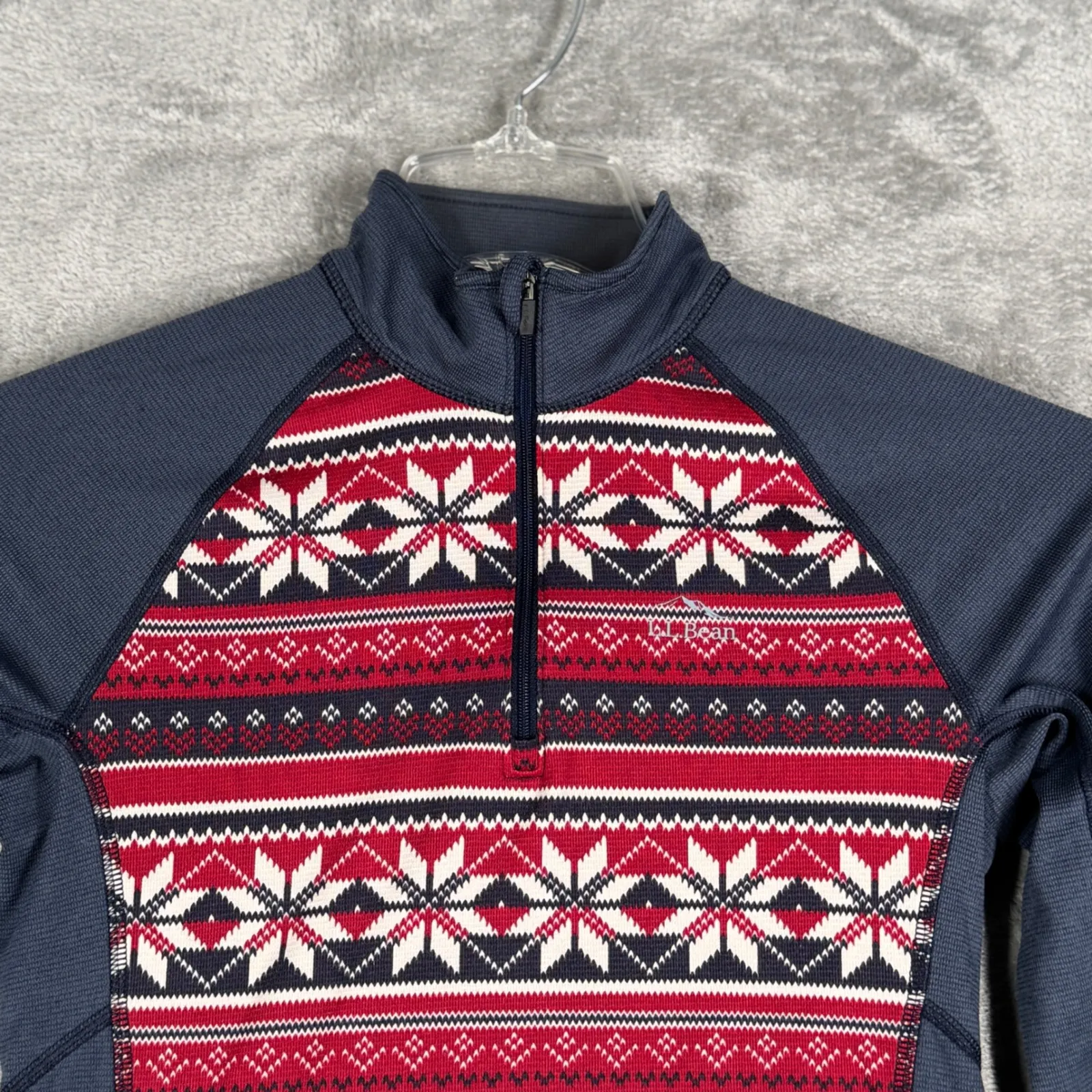 L.L. Bean 1/4 Zip‎ Pullover Top Womens S Fair Isle Red Gray Cottagecore Gorpcore Size XS - Image 5