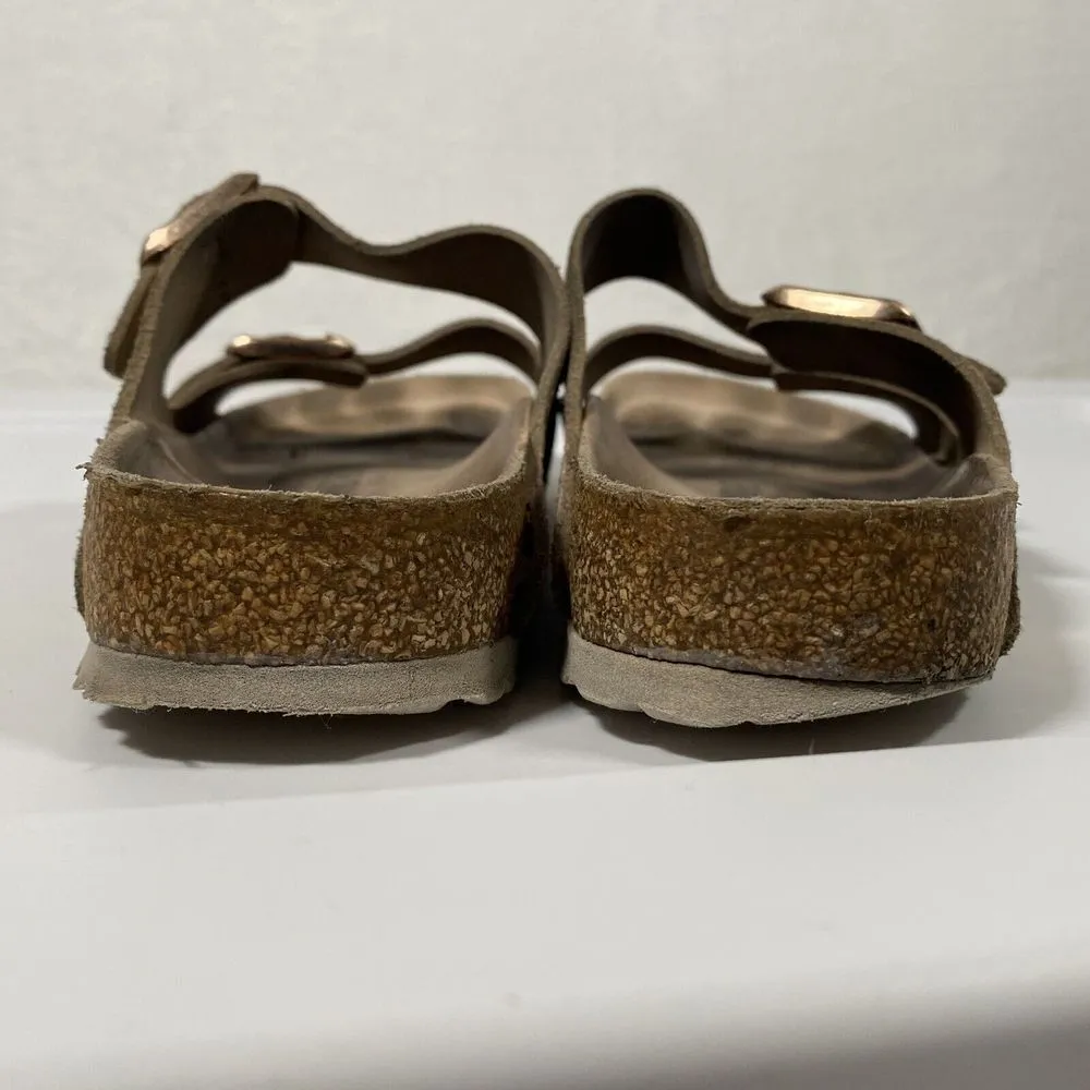 Birkenstock Arizona Suede Leather Sandals in Vintage Metallic Rose Copper Sz 38N - Image 5