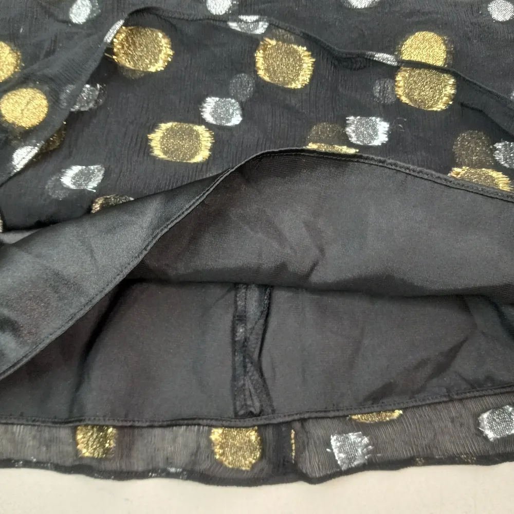 Express Design Studio L Silk Babydoll Polka Dot Halter Top Silver in Gold Black - Image 4