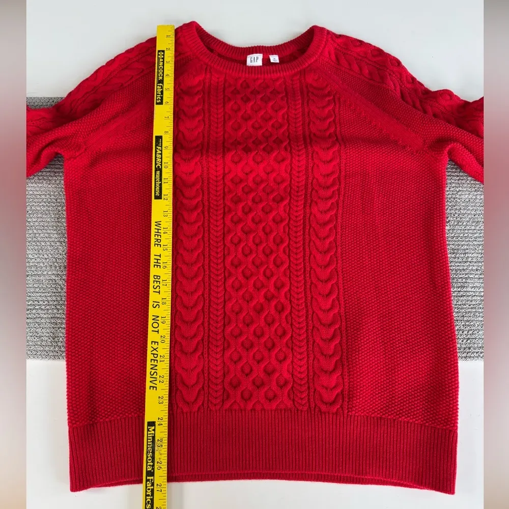 GAP Red Cotton Cableknit Shaker Knit Crewneck Fisherman Sweater Sz XL - Image 7
