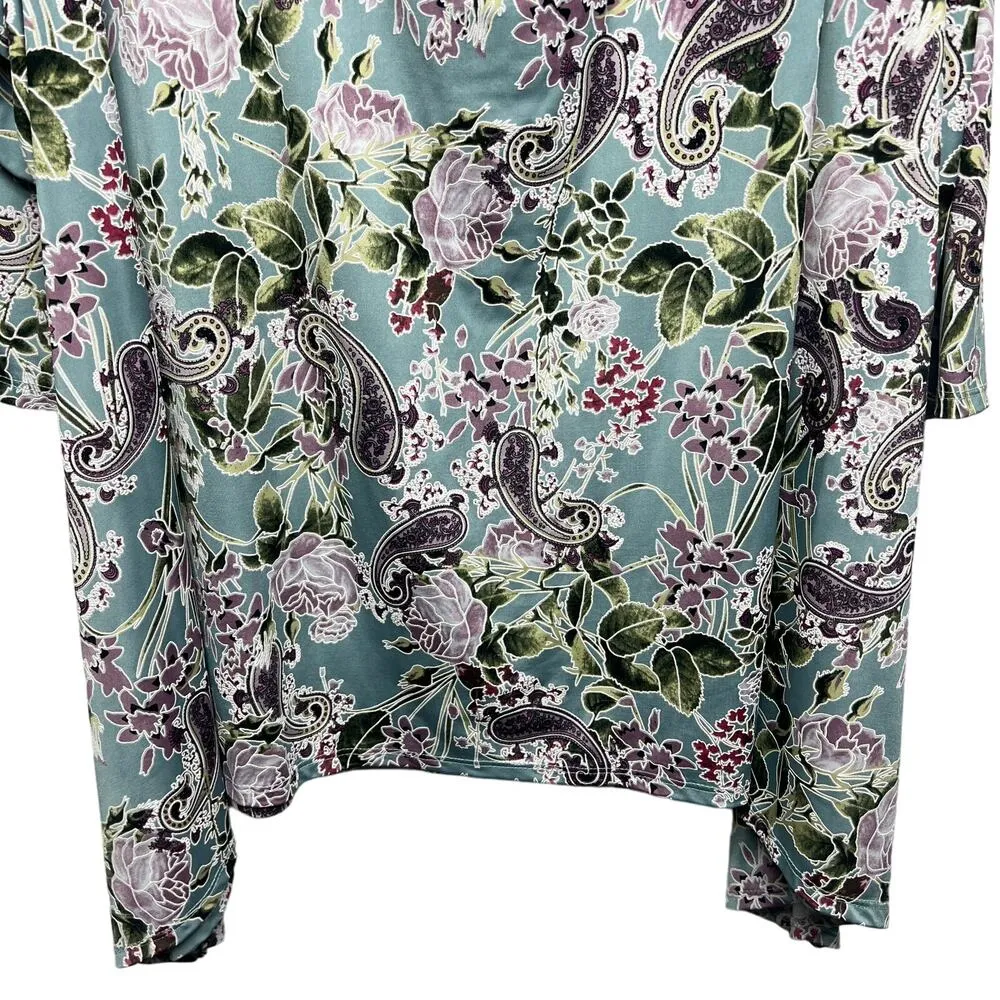 Avenue Shark Bite Hem Long Sleeve Women's Paisley Print Top Size 30/32 Stretch - Image 8