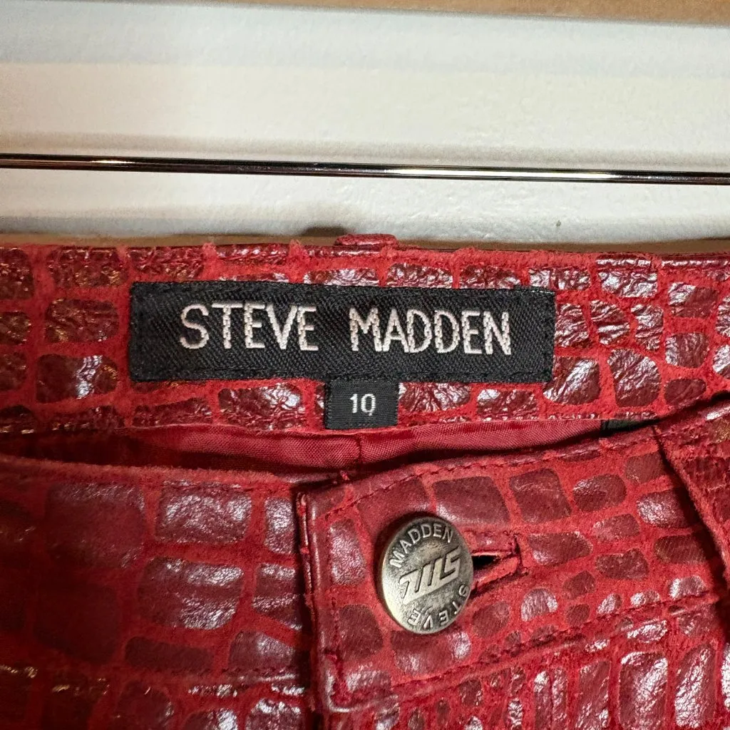 Y2K Steve Madden Red Leather Crocodile Skin Vtg pants - Image 3