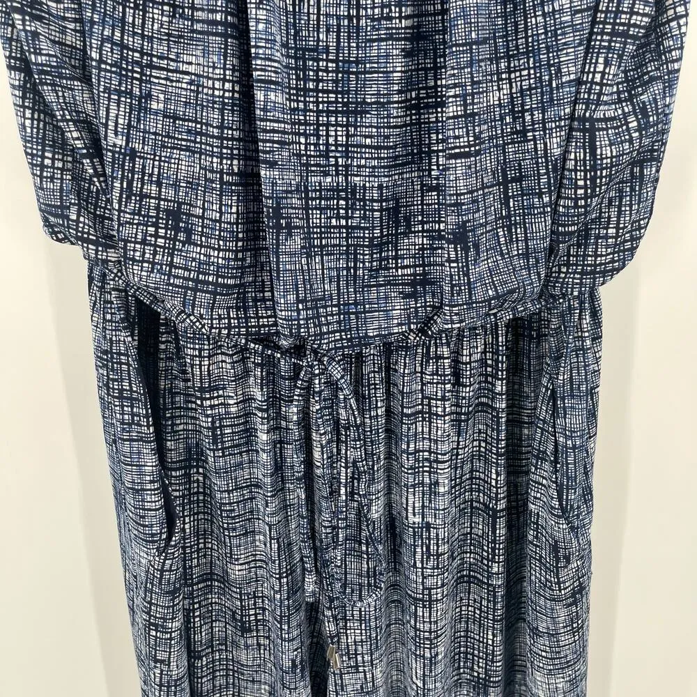 ROZ & ALI Jumpsuit Woman 2X Blue Print Sleeveless Stretch Keyhole Tie Waist - Image 13