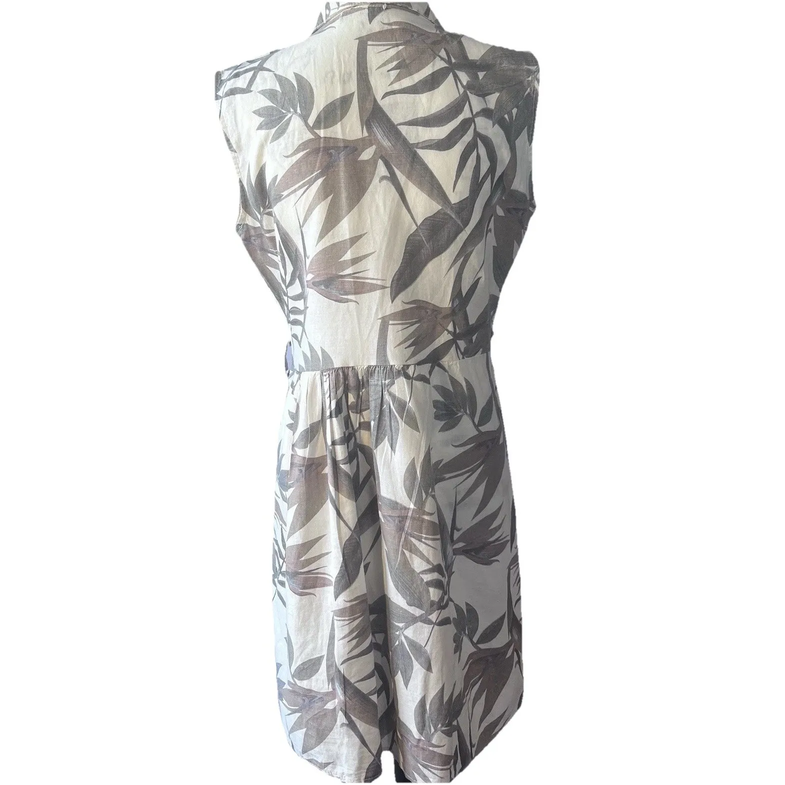 Laura Bianchi 100% Linen Shirt Dress Sleeveless Button Front‎ Palm Leaf Size S - Image 6