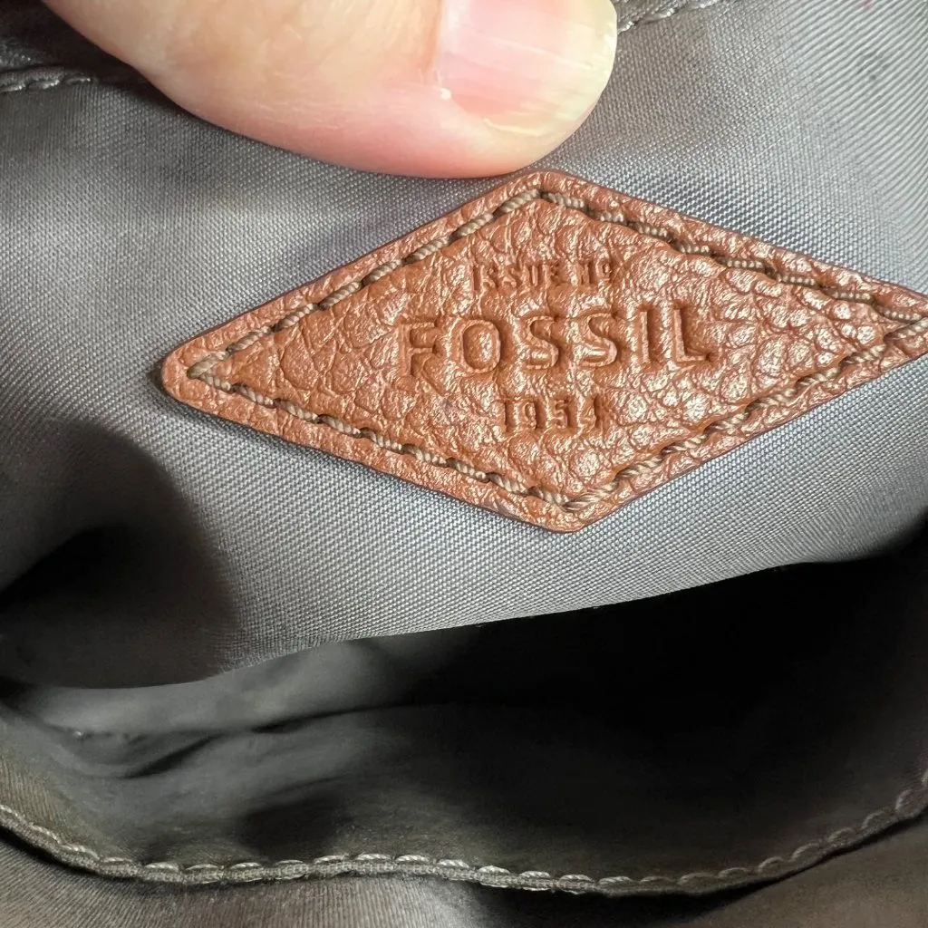 Fossil Crossbody Bag Small Beige Zip Top Long Strap Purse‎ - Image 7