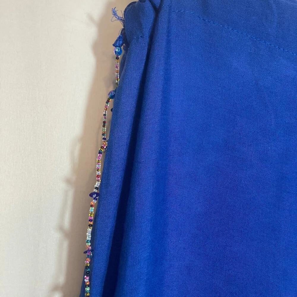 Pareos etc Royal Blue Mexican Beach High Rise Wide Leg Beaded Palazzo Slit Pants Size undefined - Image 3