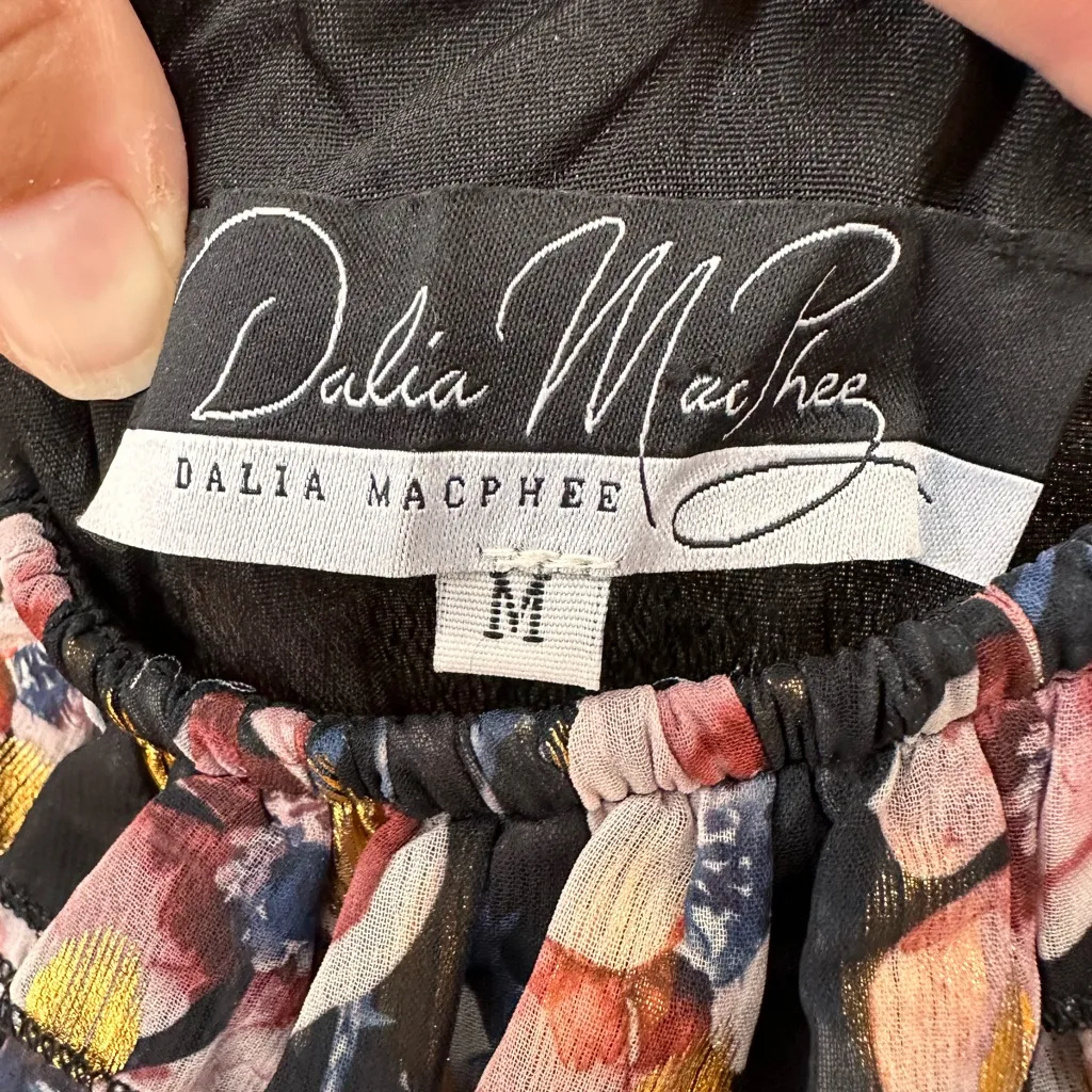 Dalia MacPhee One Shoulder Tie Waist Floral Flowy Maxi Dress Multicolor Black Size M - Image 7