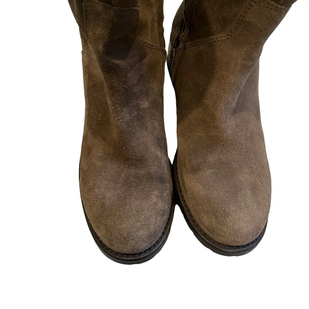 Garnet Hill Taupe Suede Buckle Accent Mid Calf Moto Boot, Sz 6.5 - Image 9