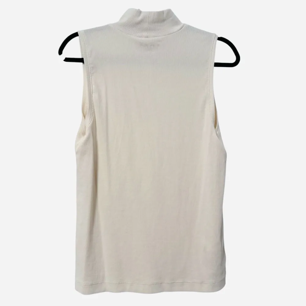 Loft Ribbed Sleeveless Mock Neck Career Tank‎ Ivory Size XL - Image 3