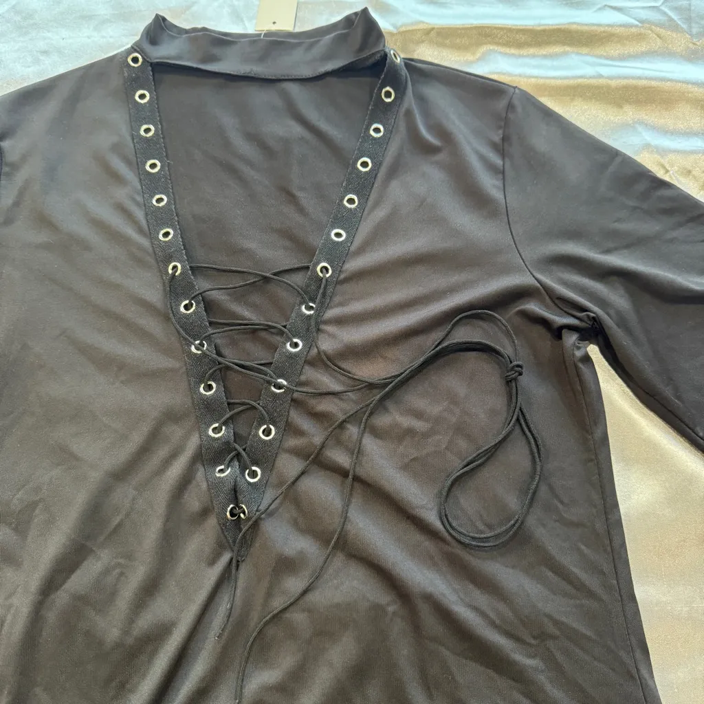 Black Lace-Up Dress - Image 3