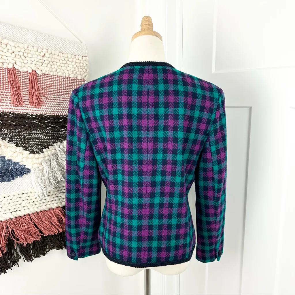 Vintage Pendleton Plaid Blazer Teal Purple Navy Sz 12 - Image 7