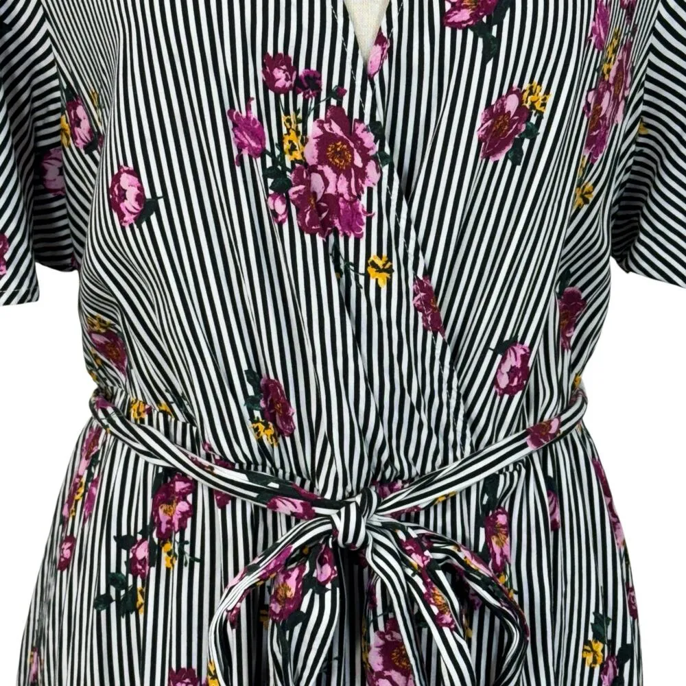 Torrid SZ 2 (2X-Large) Midi Dress Floral Striped V-Neck Belted Flutter Sleeves - Image 2