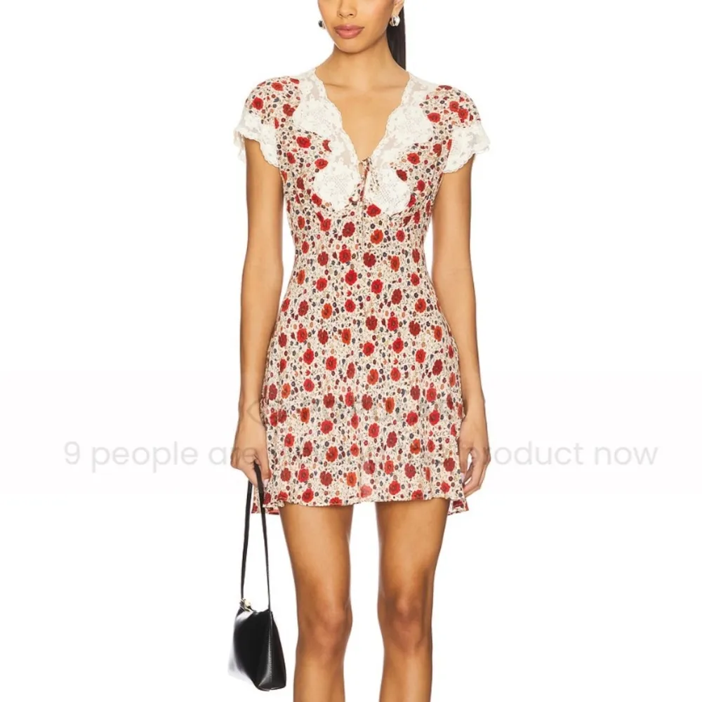 RIXO lace trimmed Floral Red and Cream miniDress NEW Pink Size XS - Image 14