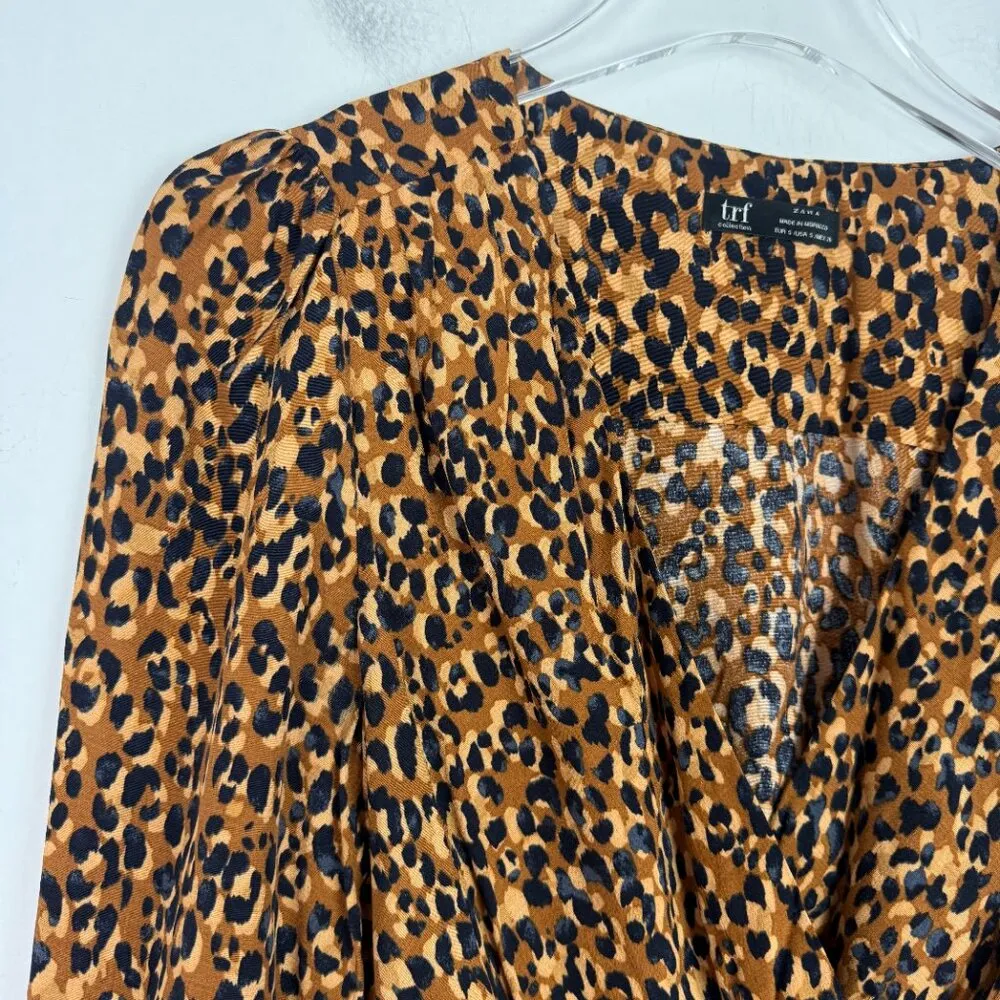 Zara 3/4 Sleeve Leopard Faux Wrap Top Size Small S EUC - Image 2