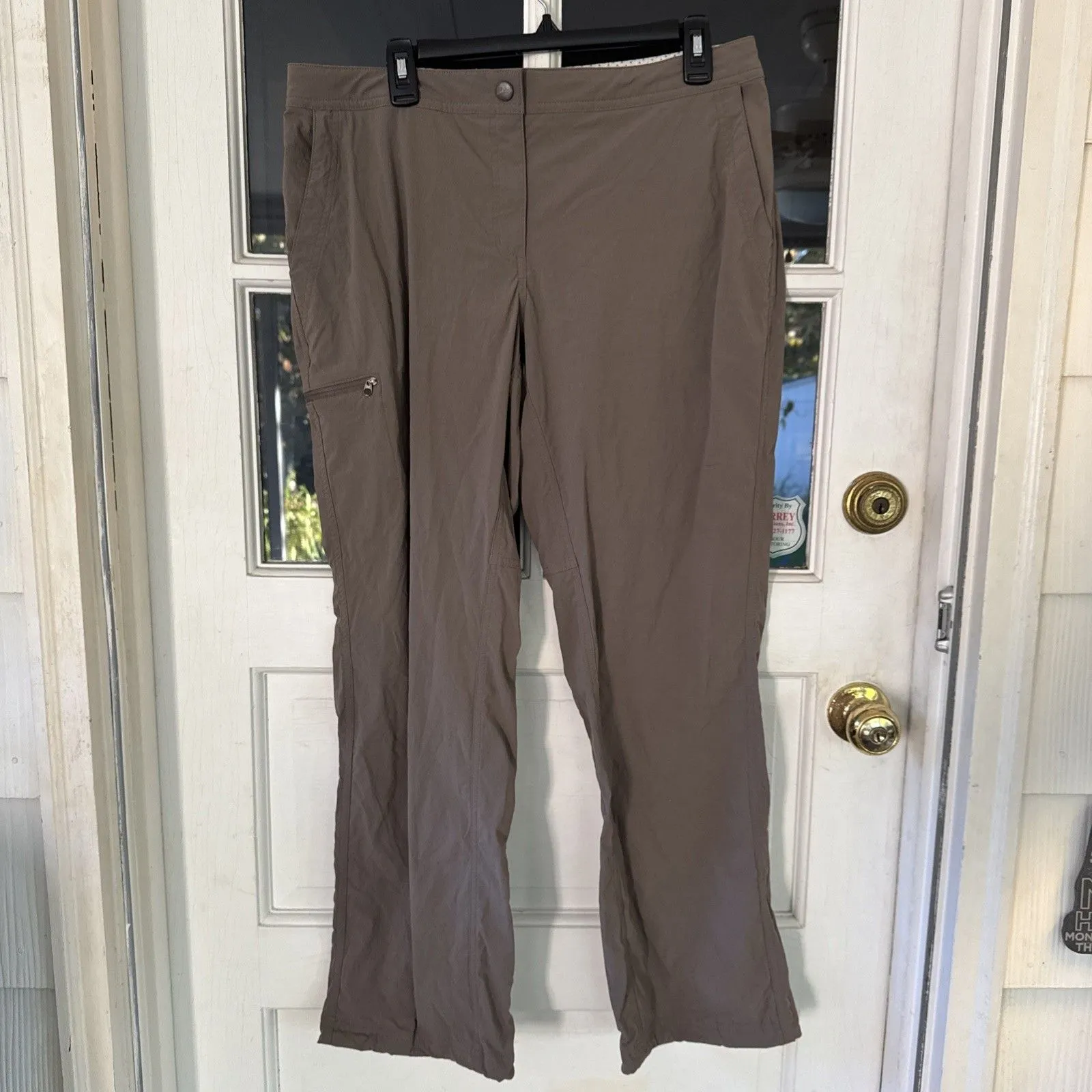LL Bean Pants Womens 14 Khaki Stretch Zip Pocket Lightweight Hiking Travel Nylon - Image 2