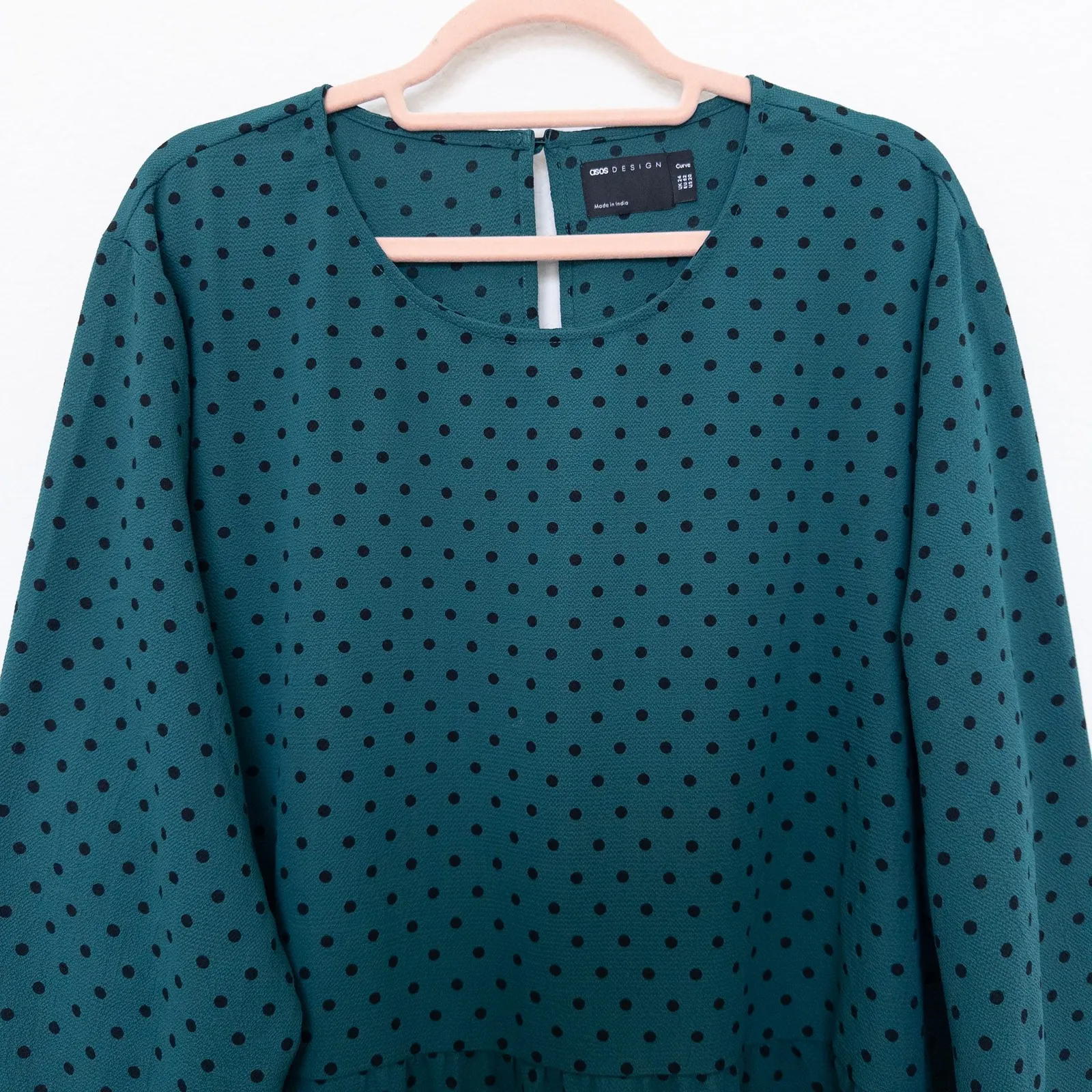 ASOS Curve Womens Dress Size 20 Green Polka‎ Dot Long Sleeve Tiered Retro Artsy - Image 2