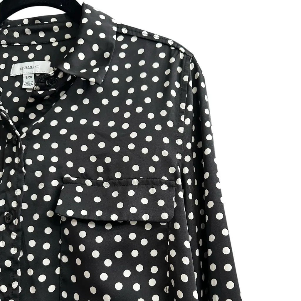 Equipment  Womens Satin Button Up Shirt Long Sleeve Polka-Dots Size Small - Image 4