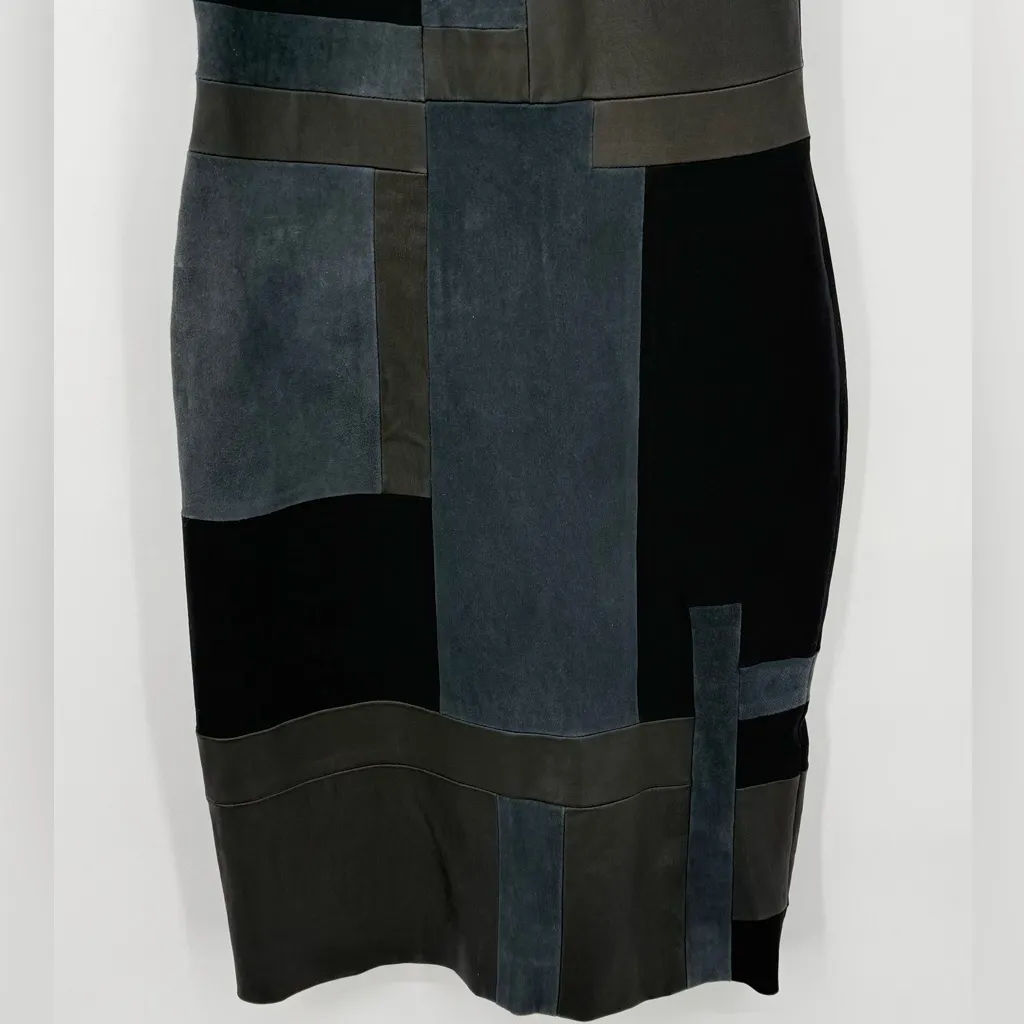 A.L.C. Leather Suede Patchwork Sheath Dress Black Navy Blue Women’s Size 4 NEW - Image 5