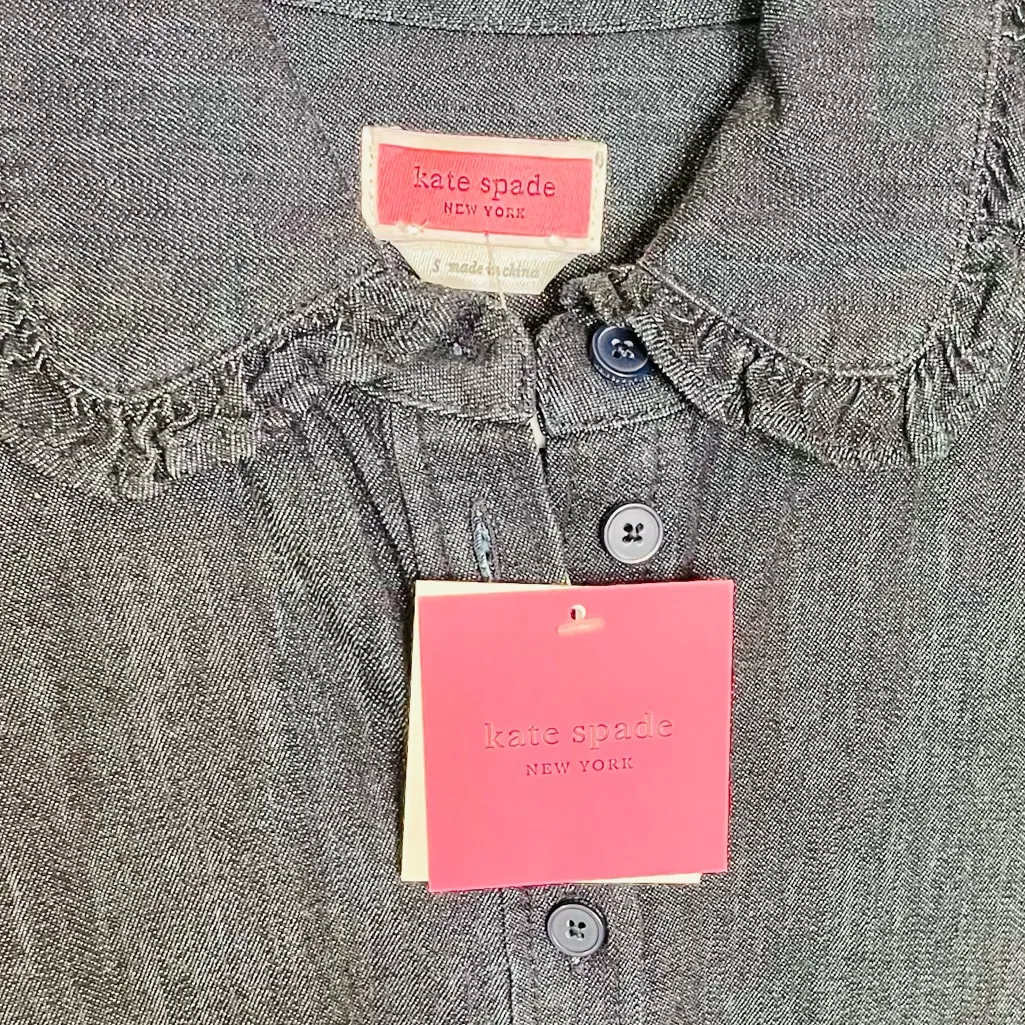 Kate Spade Ruffled Collar Indigo Denim Button Down Top - Image 5