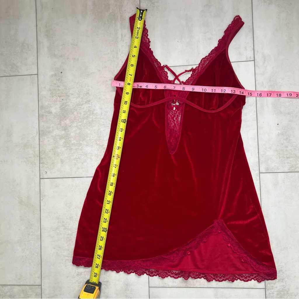 Y2K Red velvet lace babydoll dress with adjustable straps size L Size L - Image 5