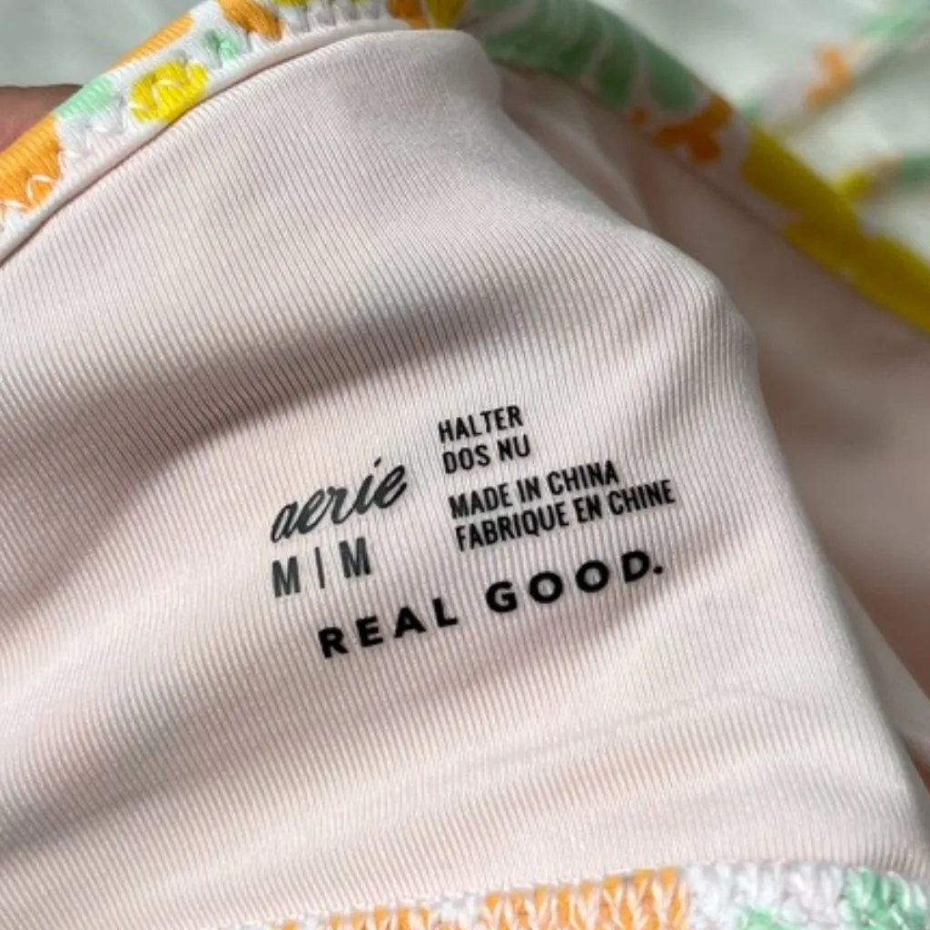 Aerie Yellow Floral Halter Bikini Women's Medium - Image 3