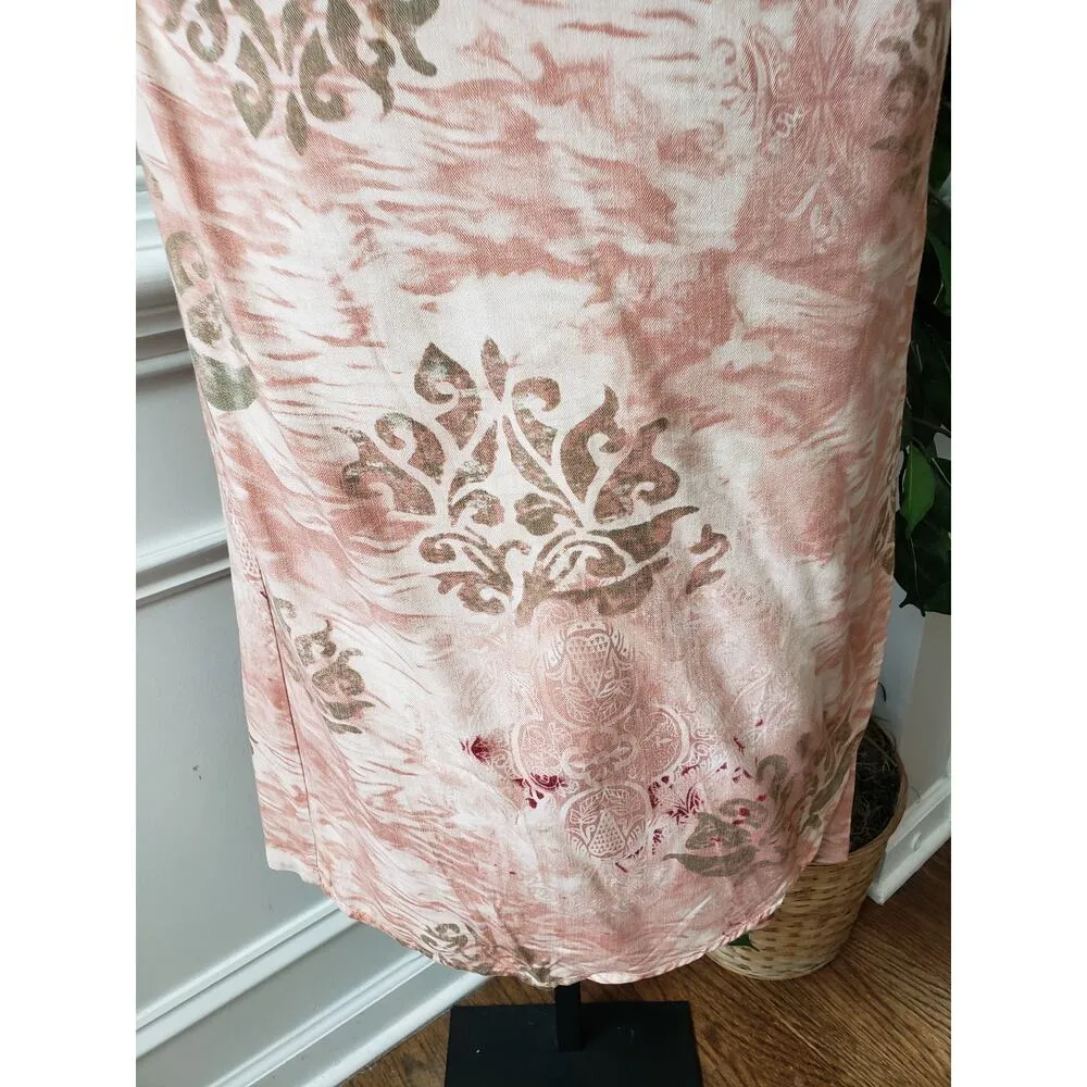 Caribbean Joe. Long Maxi Dress Womens Size L Pink Round Neck Sleeveless Back Zip - Image 11