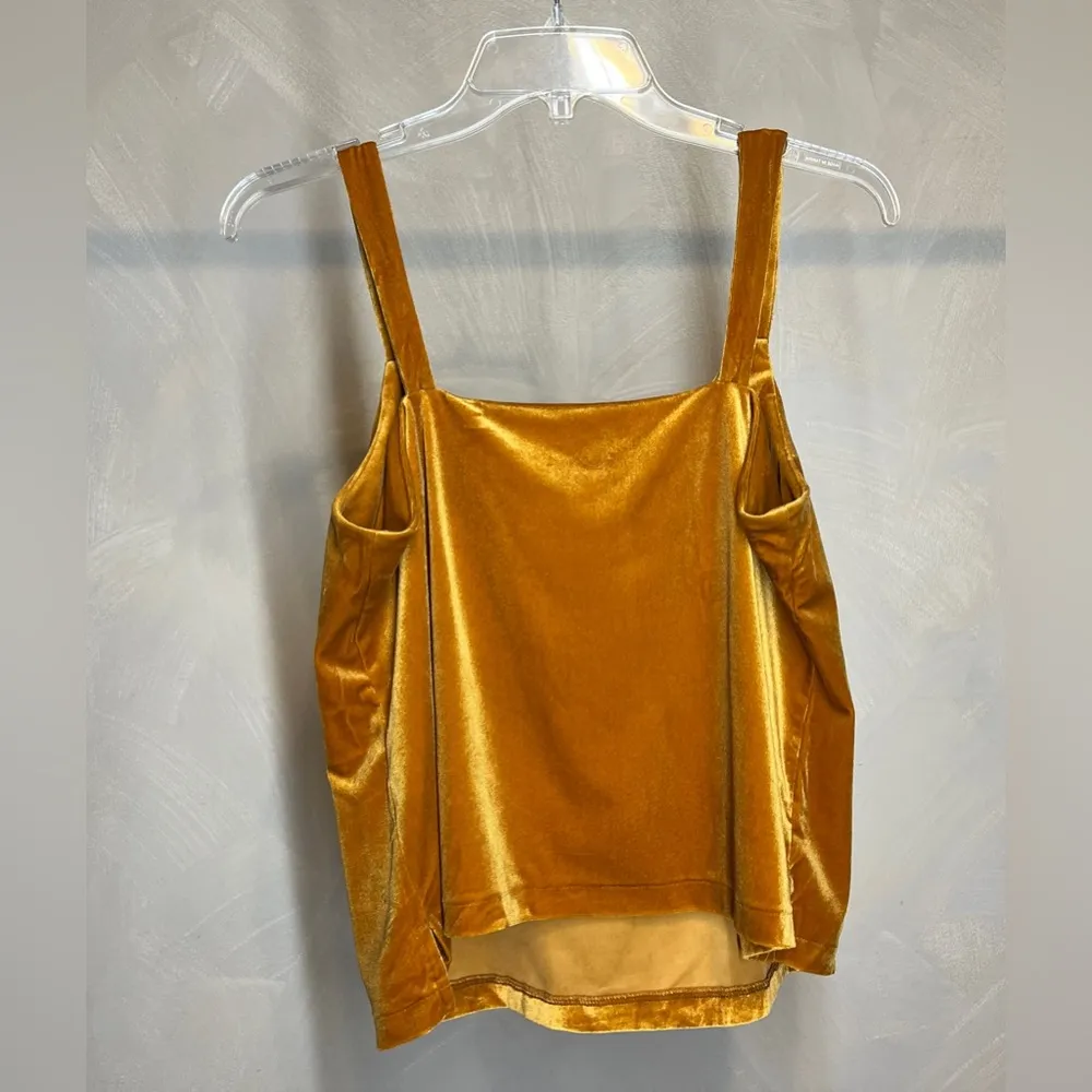Old Navy women’s Casual Coquette Mustard Tobacco Leaf Velvet Cami/Tank Top|Sz: S - Image 3