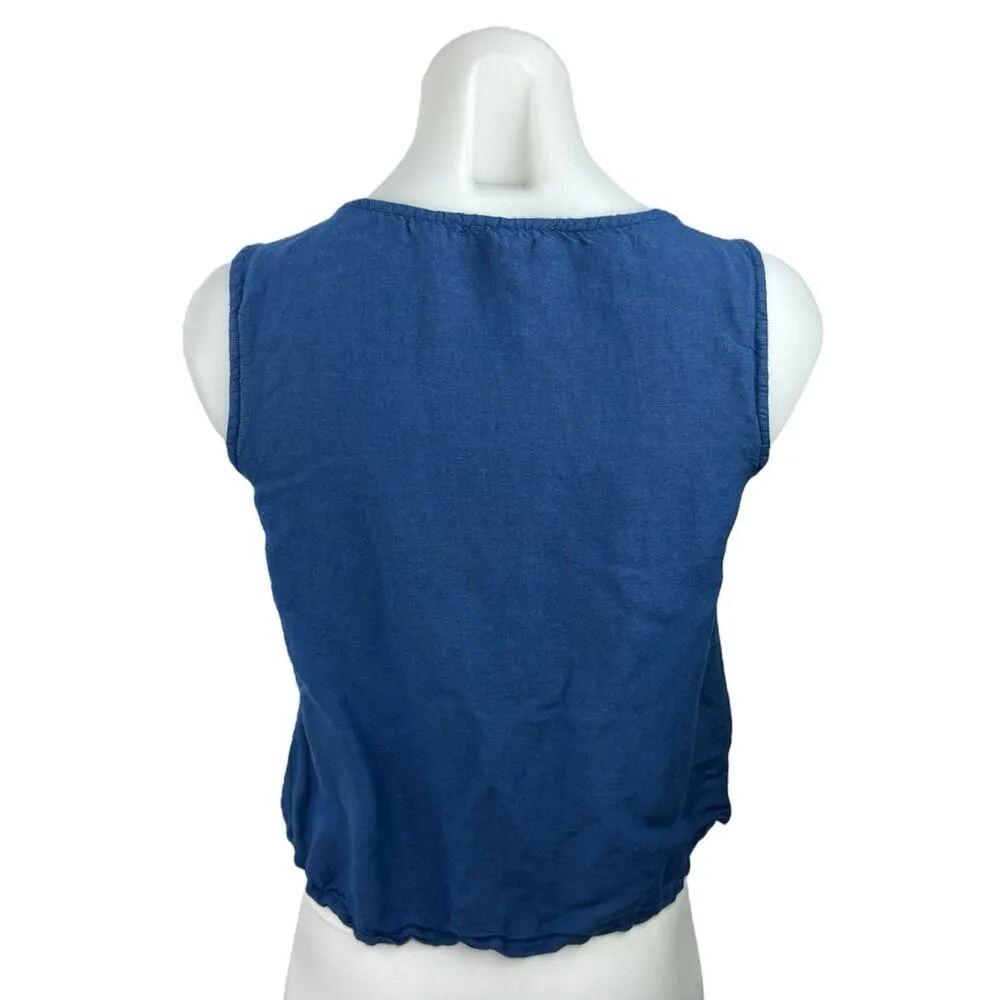MNG Mango Blue Linen Blend Scoop Neck Button Sleeveless Tank Vest Top Size XS - Image 2