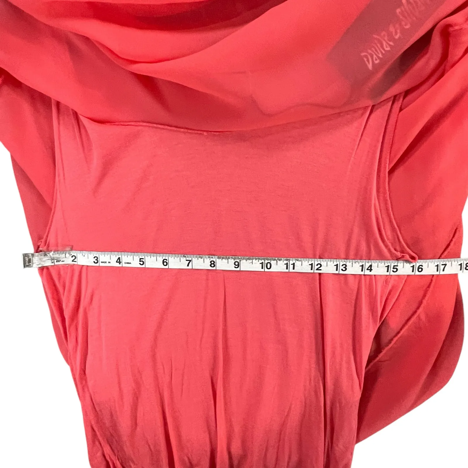 Davide Silvana Layered Poncho Blouse S Coral Built In Tank Viscose Made In Italy Orange - Image 3