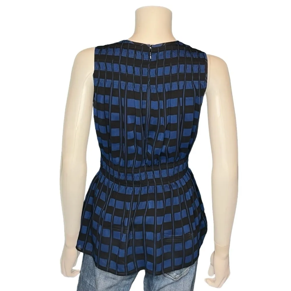 Club Monaco Geo Print Black Blue Peplum Top Size XS - Image 7