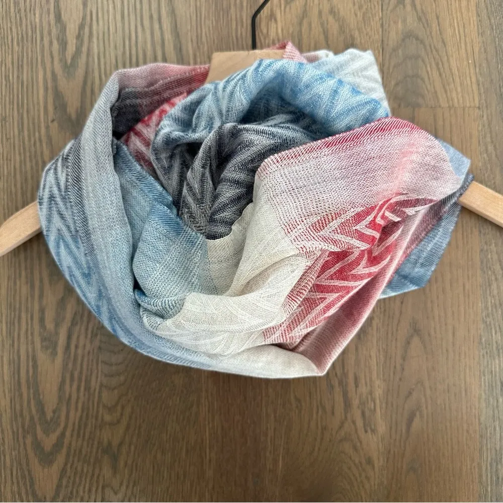 Vintage Missoni Scarf Silk / Cashmere in Classic Chevron Weave Tan, Blue, Red - Image 2