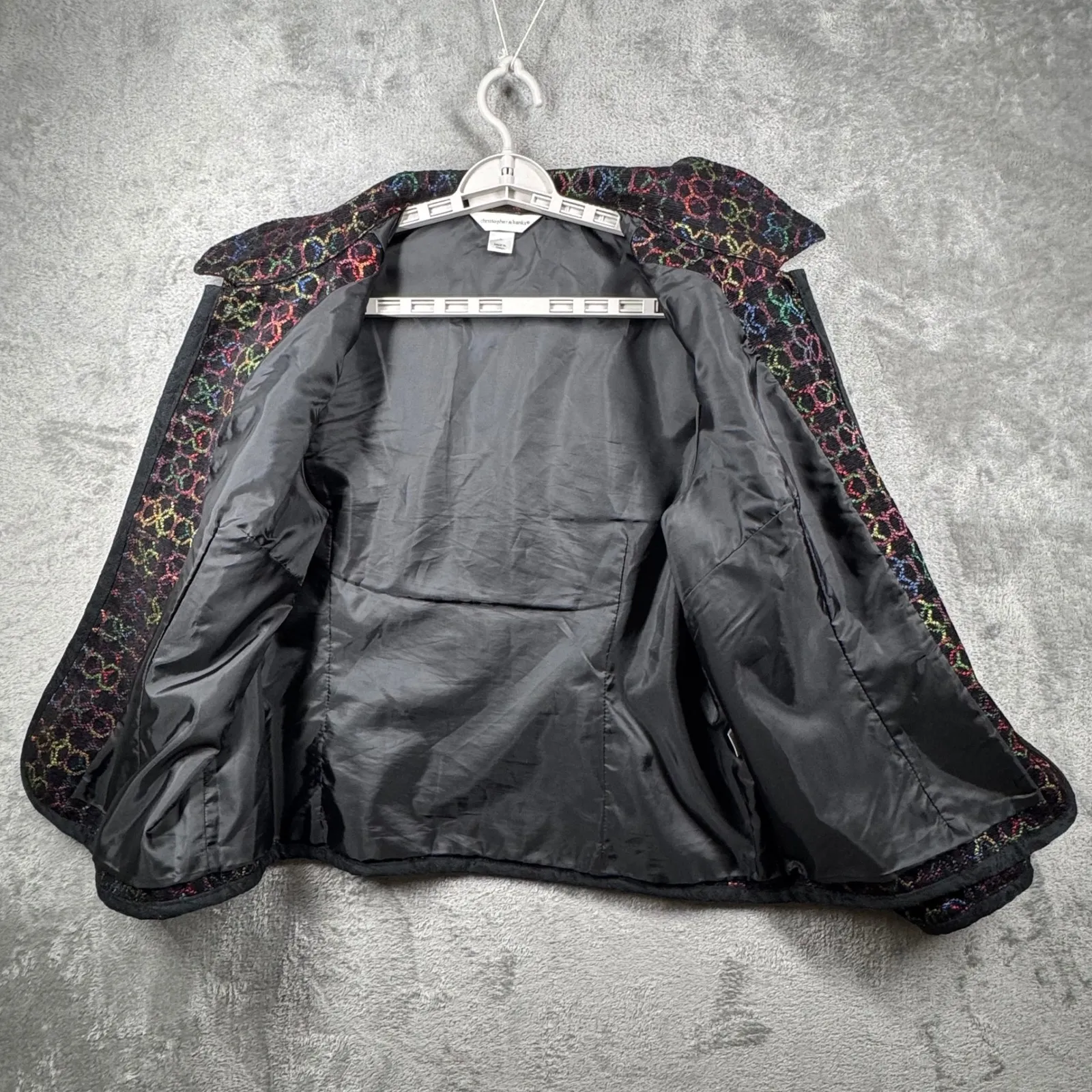 Christopher & Banks Blazer L Black Multicolor Circles Geometric Rainbow Artsy - Image 4