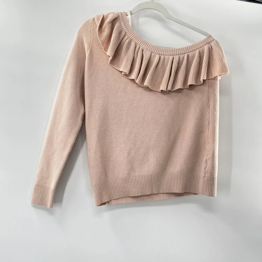 Rebecca Minkoff Stacey Ruffle Popover Knit One-shoulder Sweater Pale Pink Md - Image 4
